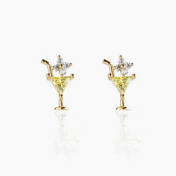 Tiny Martini Glass Earrings with Rhinestones - Picture 1 of 10